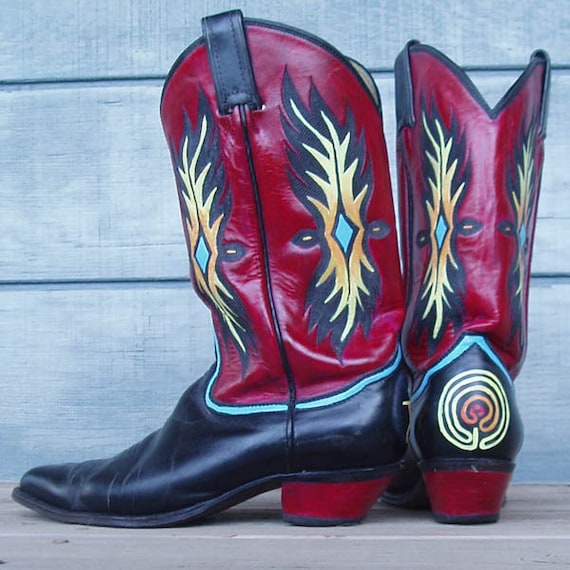 Tewa Two-Step hand painted Tony Lama cowgirl boots W8