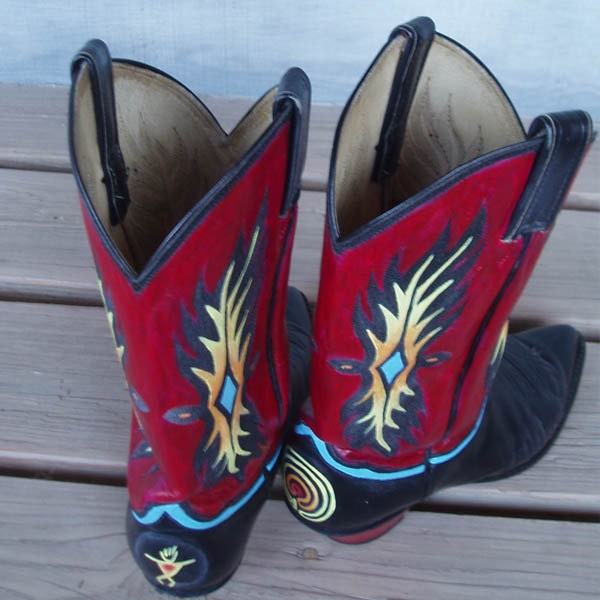 Tewa Two-Step hand painted Tony Lama cowgirl boots W8