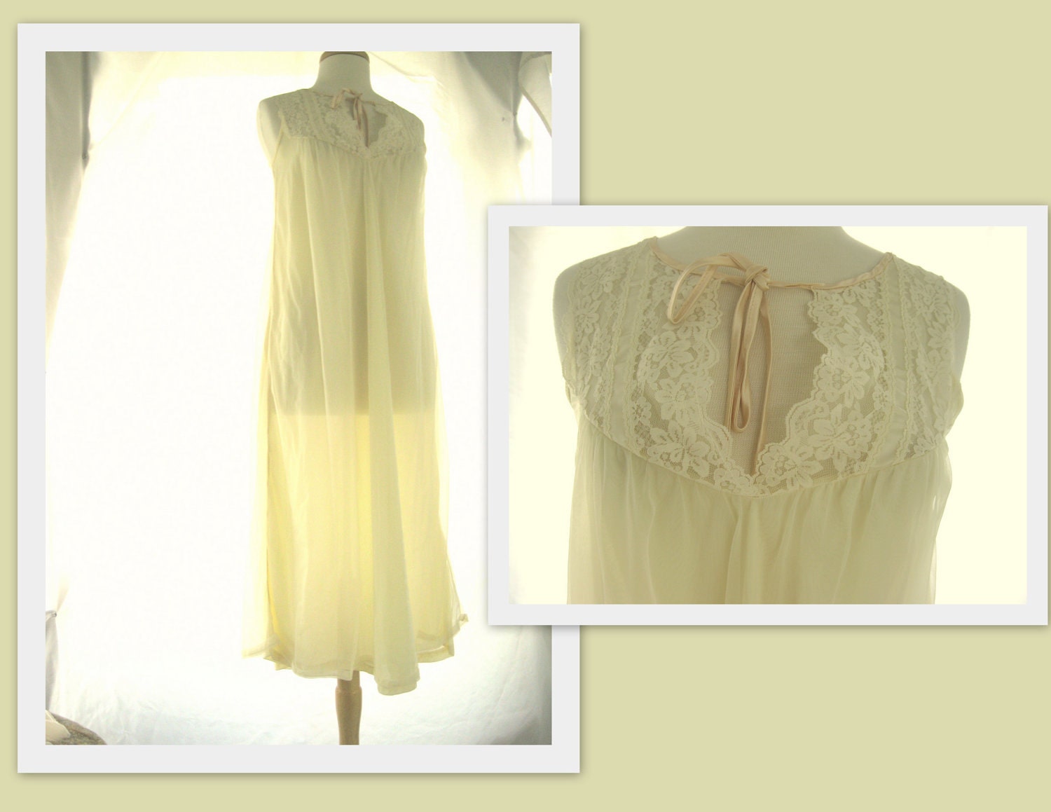 Vintage Sheer Beige Peignoir Set 1960s