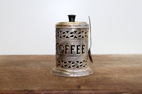 Vintage English Silver Plate Pierced Coffee Canister