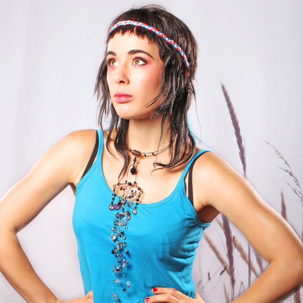 Dangle swing Necklace Chocker Elegant Crystal Rain unique Noir Suspended Teardrops aged twisted patina copper wire collar swing hinge