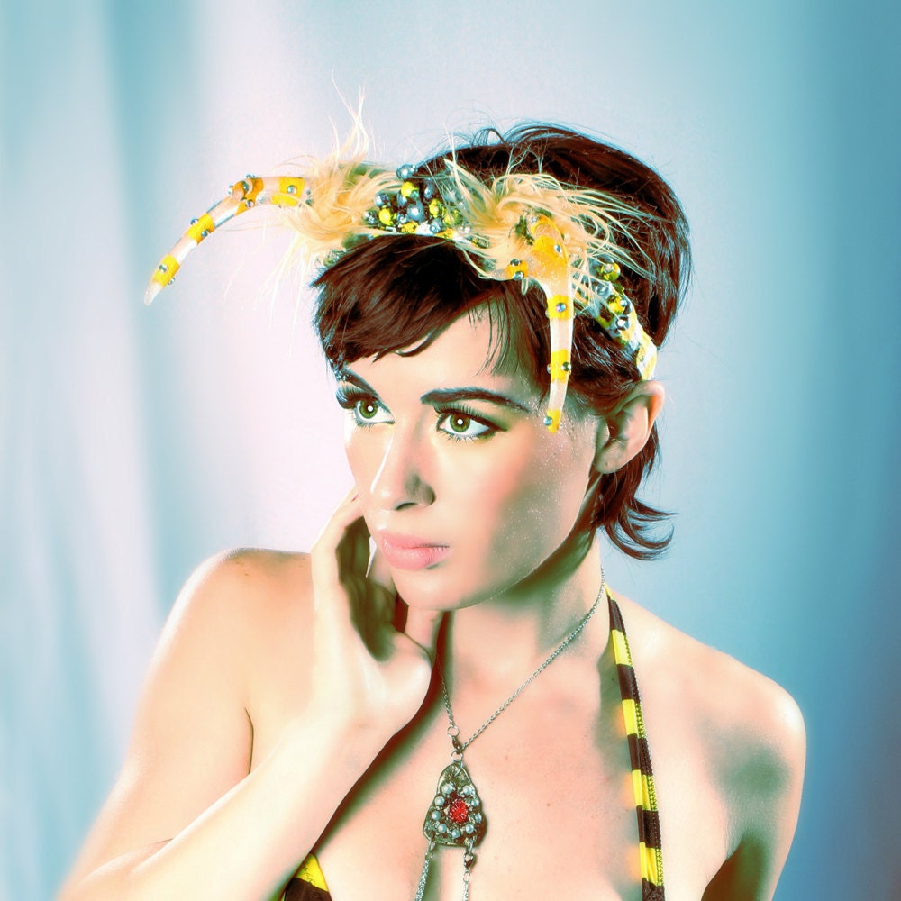 Wild and Free Antler Headband - Yellow Carnival Stripe deer horns head piece Super Hero Costume Cosplay Headdress fantasy Halloween