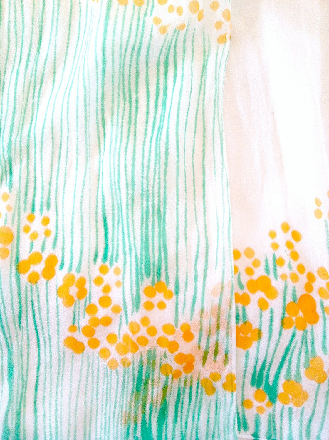 Hand Painted Silk Scarf Floral, Petite Pastel Golden Yellow Sumi Wildflowers Scarf. Silk Chiffon Scarf. Multicolor. 7x50 in.