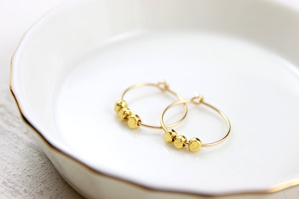 Mini Dot Hoops - classic elegance tiny vermeil beads gold filled simple everyday jewelry by petitor