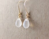 Tiny Dangle Earrings - simple tiny white droplet on 14k gold filled ear wires by petitor