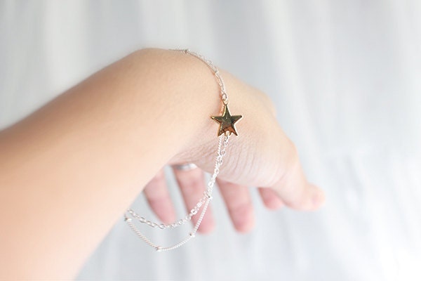 Layered Star Bracelet - dainty twinkle charm double strands everyday jewelry by petitor