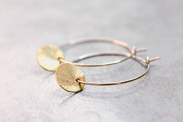 Gold Coin Hoops Earrings - chic and modern minimalist everyday jewelry by petitor