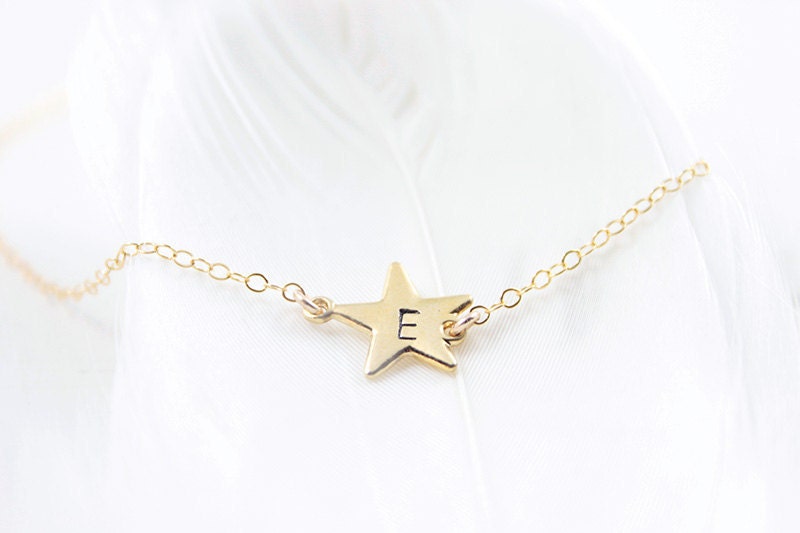 Personalized Star Initial Necklace - personalized tiny gold wish star 14k gold filled everyday jewelry by petitor
