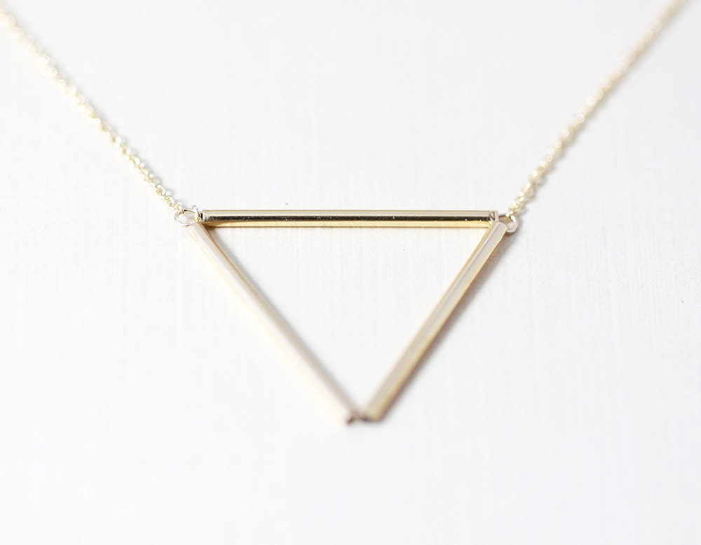 Geometric Triangle Necklace - geometrical isosceles 14 karat gold jewelry, minimalist futuristic triangle necklace