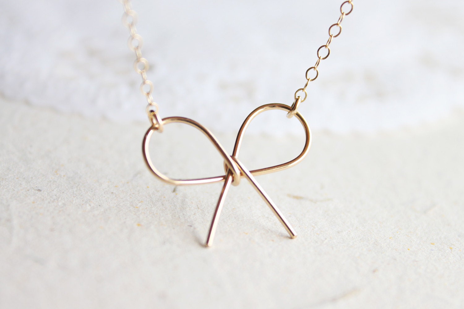 Gold Bow Necklace - 14 karat gold filled promise necklace, simple everyday jewelry by petitor, gift for her