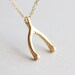 14k Wishbone Gold Necklace - make a wish necklace, simple everyday jewelry by petitor etsy