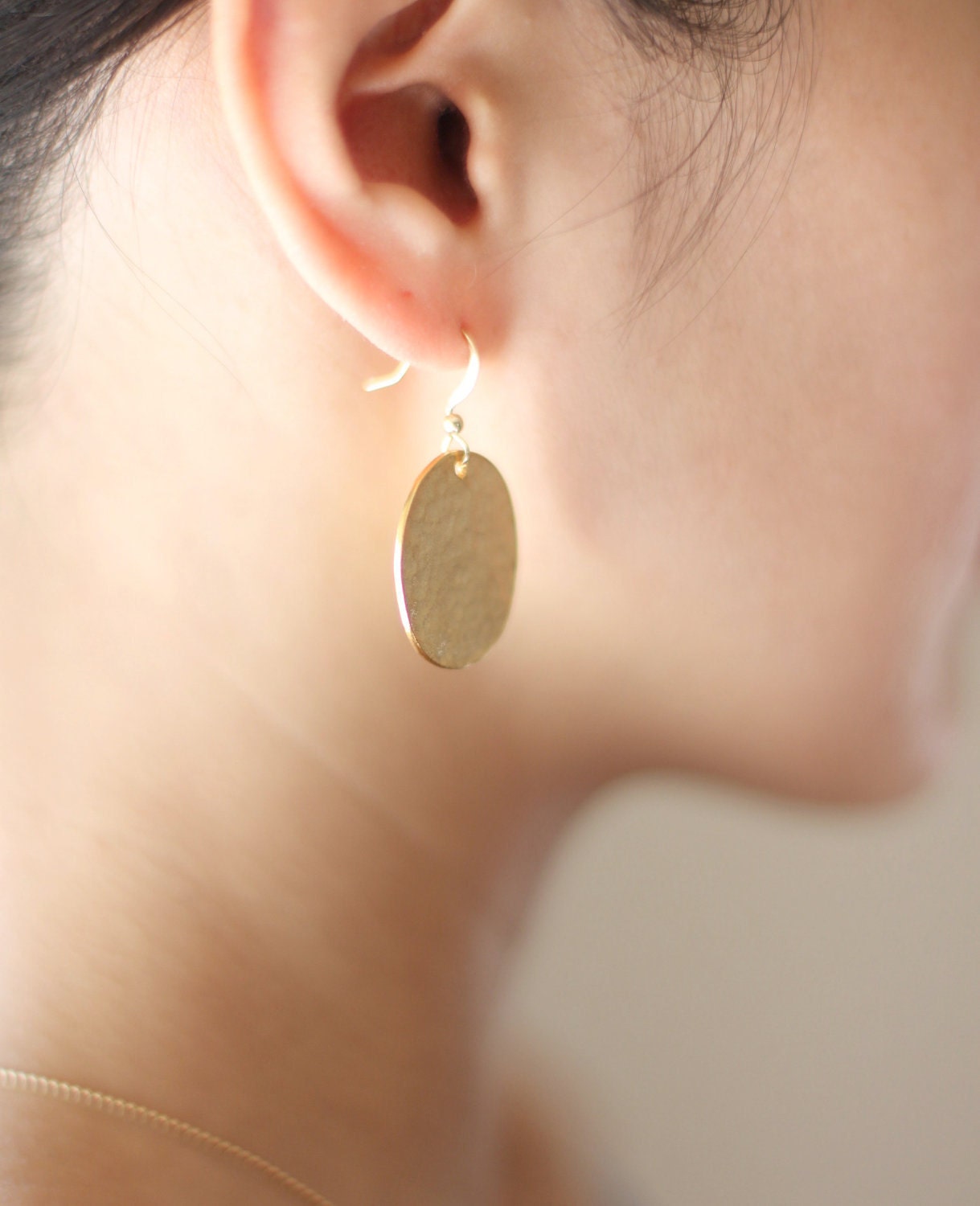 Hammered Gold Circle Earrings - minimalist vermeil flat gold medium size circle jewelry