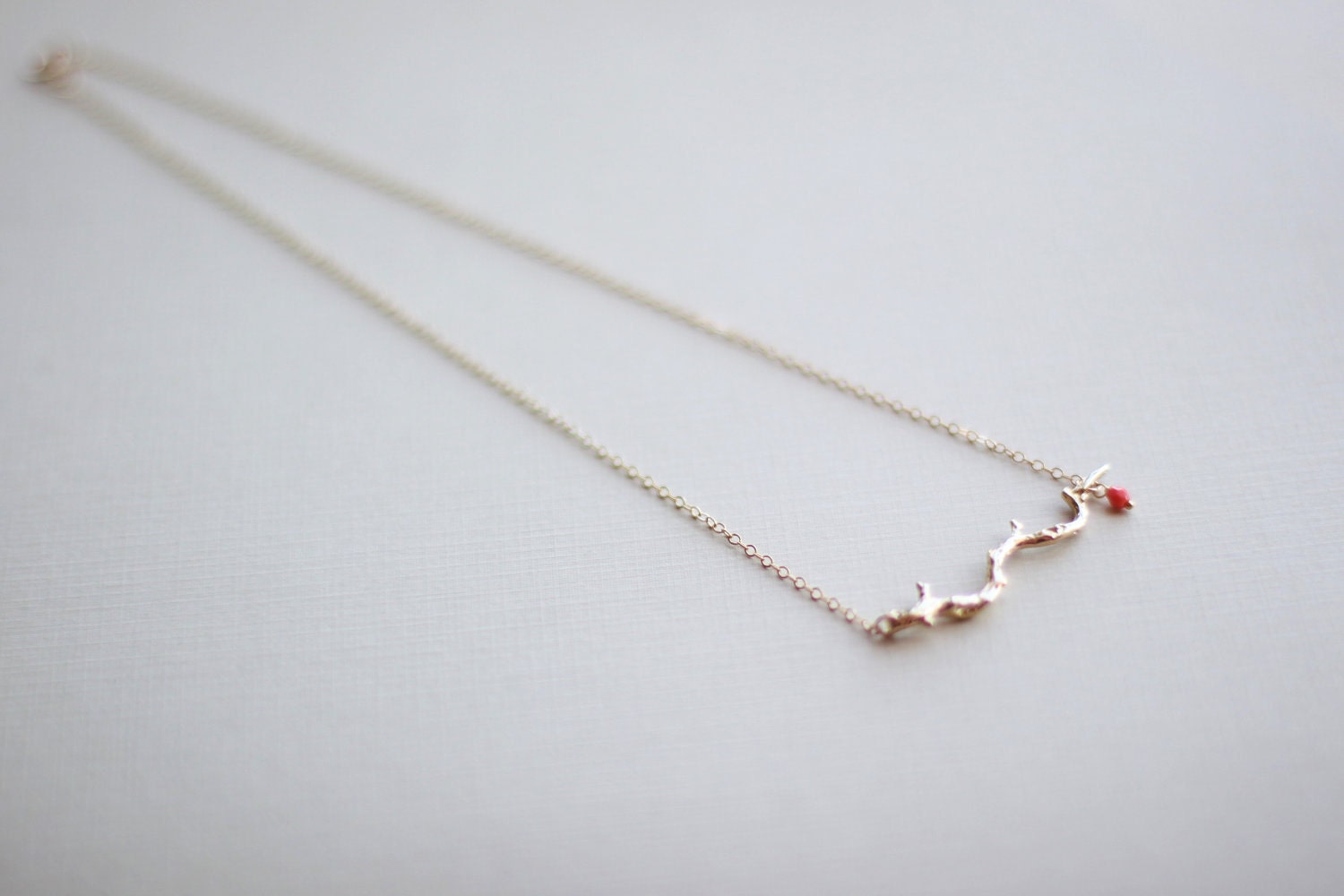 Gold Coral Branch Necklace - horizontal coral branch on 14k gold fill chain