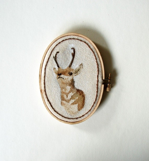 Antelope Portrait Painting on Embroidery Hoop Art - ORIGINAL