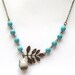 Antiqued Brass Leaf Turquoise Porcelain Owl Necklace
