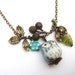 Antiqued Brass Branch Flower  Porcelain Owl Necklace