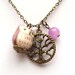 Antiqued Brass Tree Jade Porcelain Owl Necklace