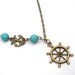 Antiqued Brass Helm Anchor  Turquoise Necklace