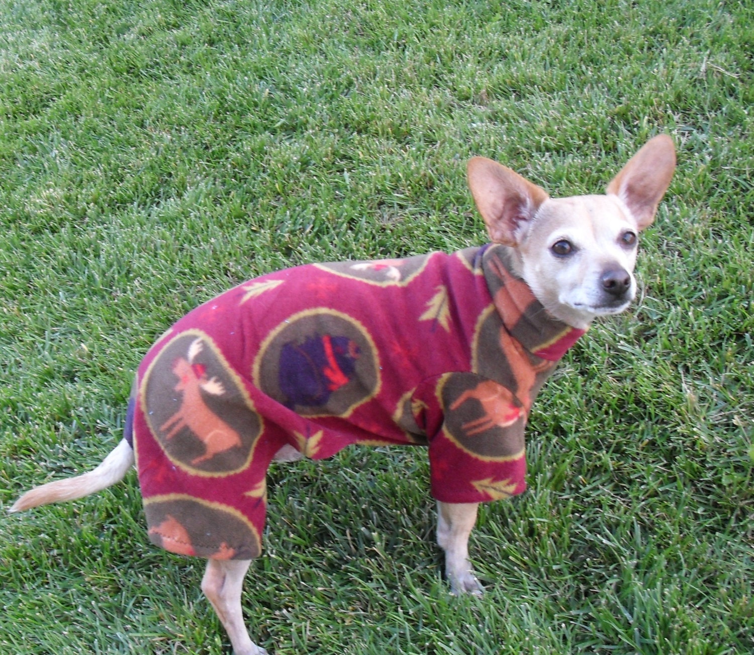 MEDIUM Ready to Ship Christmas Moose Puppy Fleece Pajamas