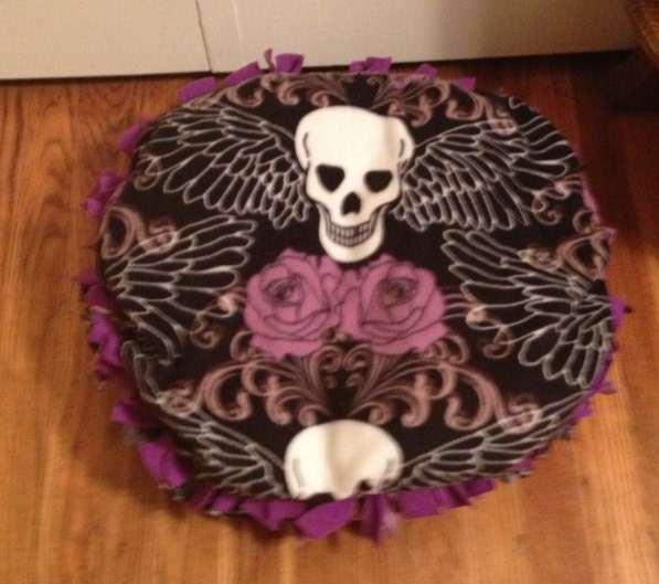 Purple Skull and Roses Medium 36" Dog Bed  RED ALSO AVAILABLE