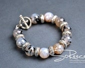 MEN - Gray Black Dragon Crack Agate & Pewter Men's bracelet