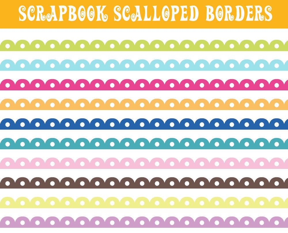 BUY 2 GET 2 FREE - Scrapbook Scalloped Border Clip Art - Borders Clipart - Personal and Commercial Use