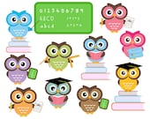 BUY 2 GET 2 FREE - Cute Owls At School - Classroom Education Clip Art - Personal and Commercial Use
