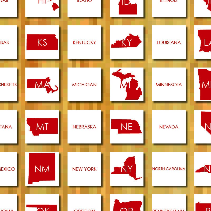Red, White and Blue State Abbreviations Memory Game - Set of 100 Cards