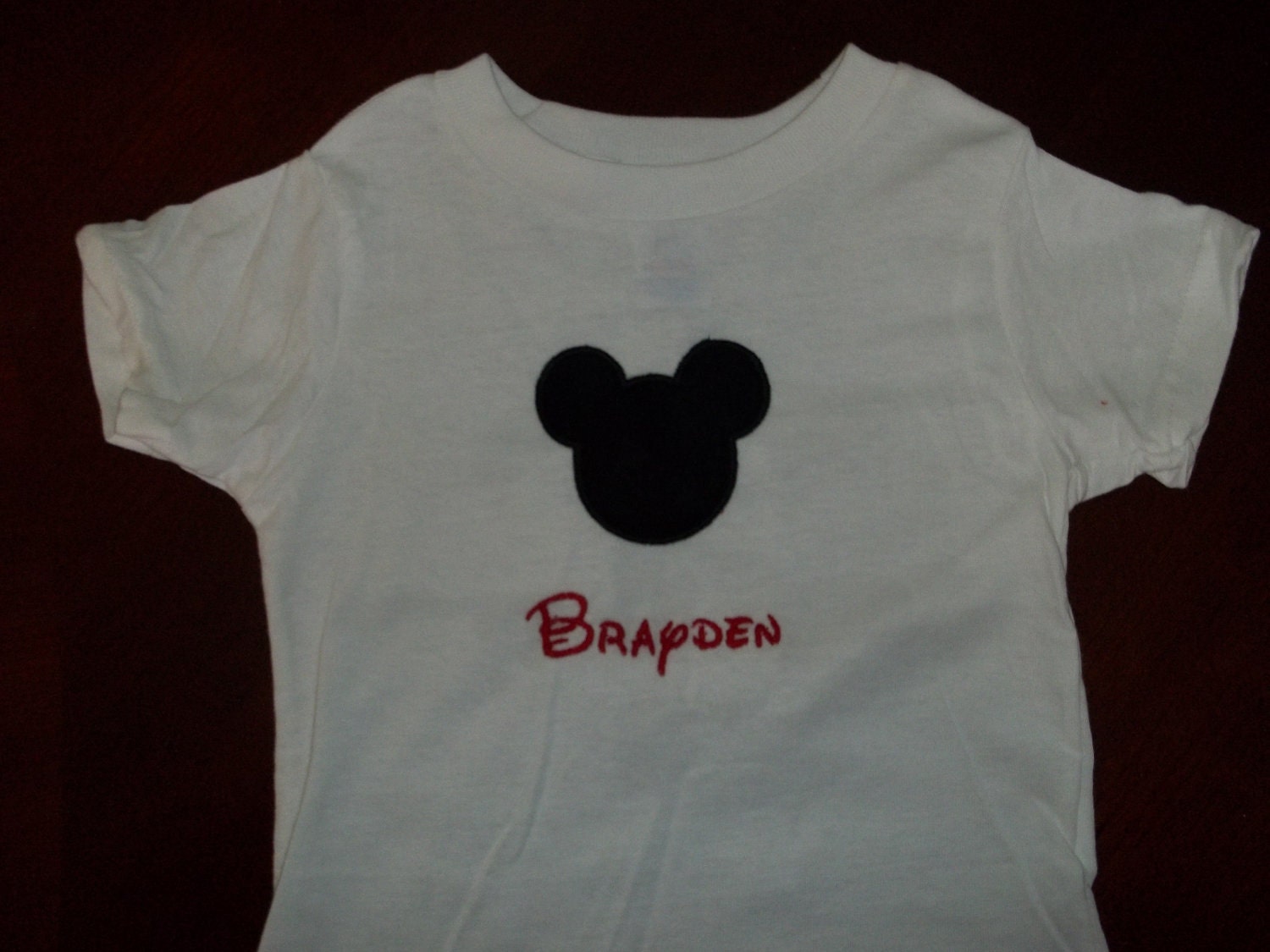 Disney Mickey Mouse Head Toddler Boy's Appliqued White Tshirt with child's name in sizes 12 months to 5/6