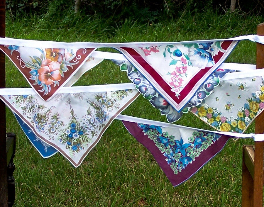 Vintage Hankie Bunting Banner Wedding Decorations Party Bunting Blue Floral Hanky Garland Free Shipping