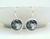 Full Moon Earrings Glass Picture Art Earrings in Silver
