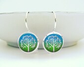White Tree Earrings Glass Art Earrings in Silver Picture Earrings Photo Earrings
