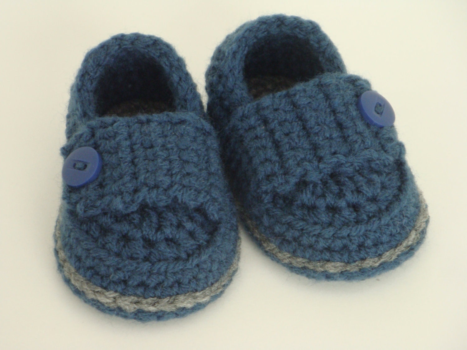 Baby Boy Button Booties - Dark Country Blue & Charcoal Grey