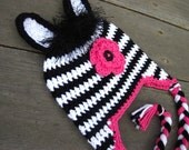 Pattern Zebra Hat Crochet PDF  - complete instructions for beanie, earflap, braids, ties - newborn baby toddler kids teen adult sizes