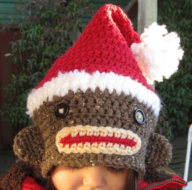 Sock Monkey Santa Crochet Hat PATTERN - Instructions to make super cute and easy hats - baby toddler child teen adult