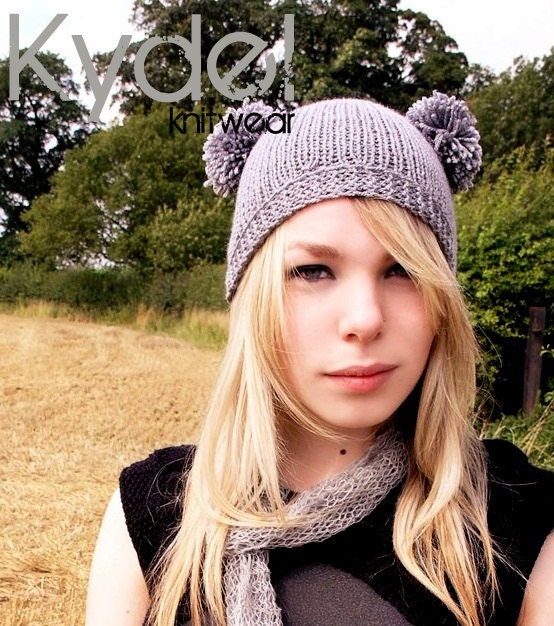 Hat Beanie Pom Pom Hand Knit Grey Womens Winter Accessories Spring Fashion Cute Christmas Gift
