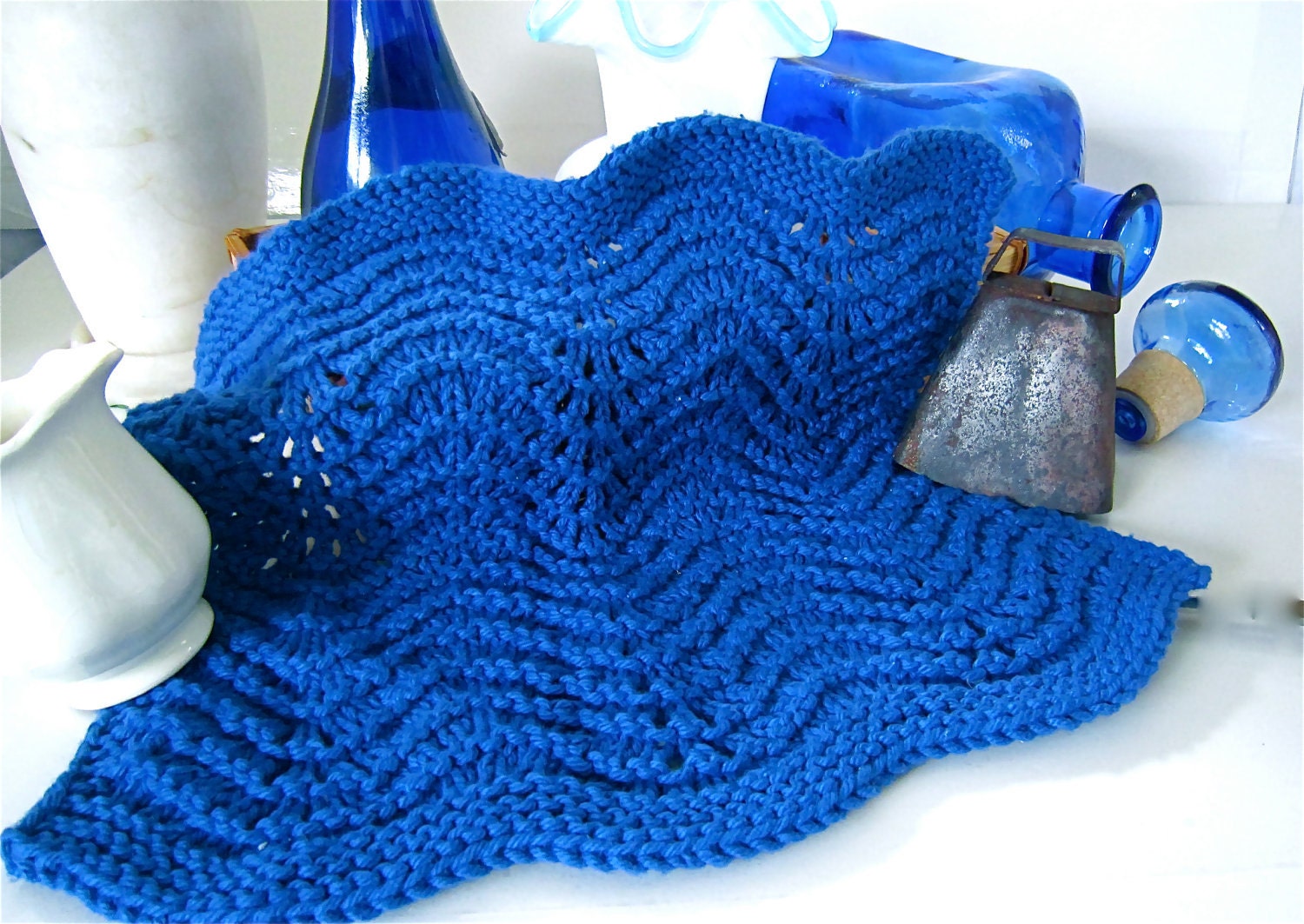 Dish Cloth Wash Cloth: 'Royal Blue' Lace Pattern