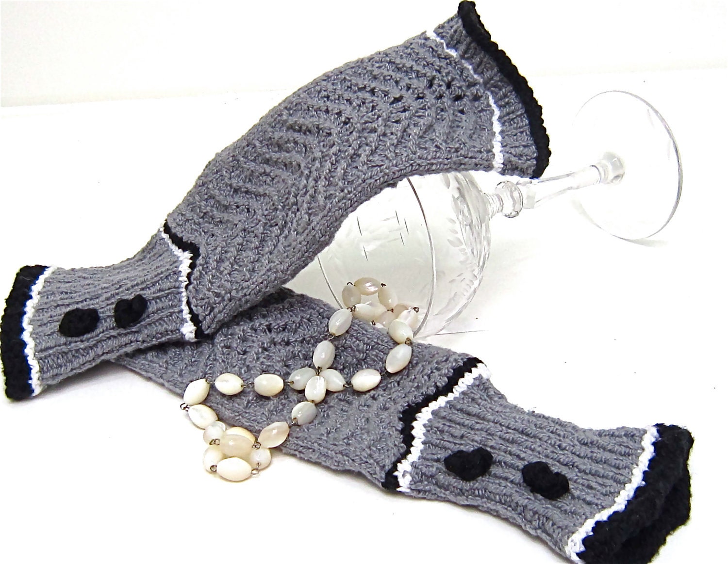 Fingerless Gloves Gray Black White Stretch Cotton trendy texting mitts 2013 Pantone Spring Summer Autumn Winter