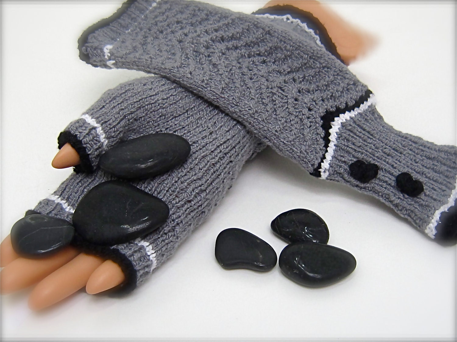 Fingerless Gloves Gray Black White Stretch Cotton trendy texting mitts 2013 Pantone Spring Summer Autumn Winter