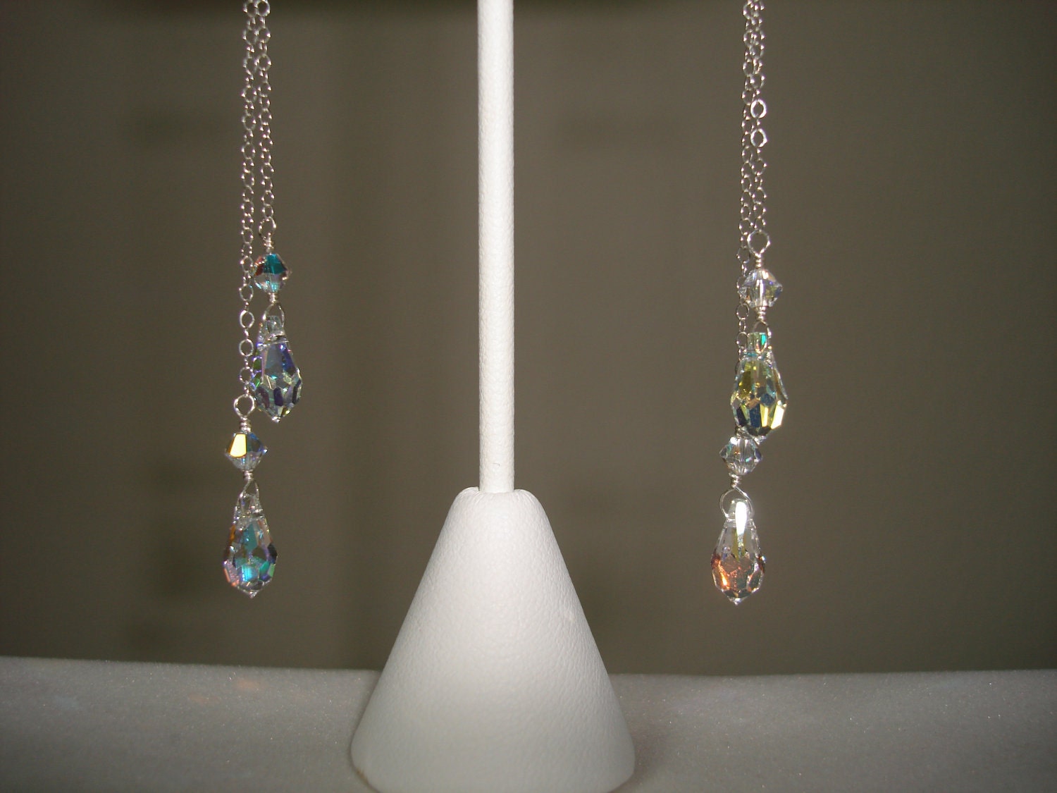 Clear Crystal AB Swarovski Elements Teardrop Dangle Earrings in Sterling Silver, Aurora Borealis Droplets Bridal Bridesmaids Custom Jewelry