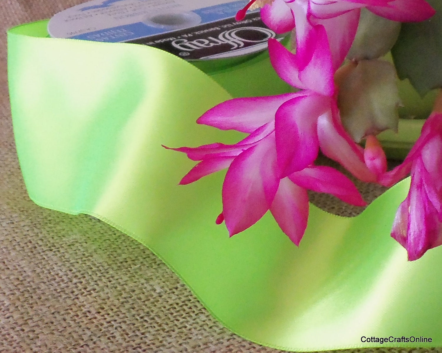 Wired Edged Satin Ribbon 2 1/2" Lime Green THREE YARDS - Offray Contessa Lemongrass