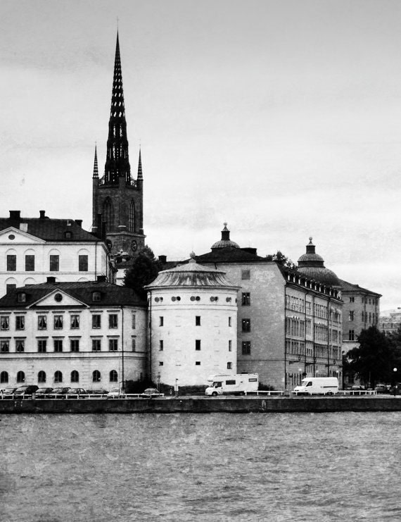 Stockholm Skyline Cityscape Across the River, Sweden - Fine Art Photography 8x10" Matte Print in Black and White