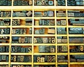 Photo Print, Antique Vintage Type Letters "Letterpress" Block Stamps in Industrial Wooden Drawer, Printing Press 8x12" Photo Print