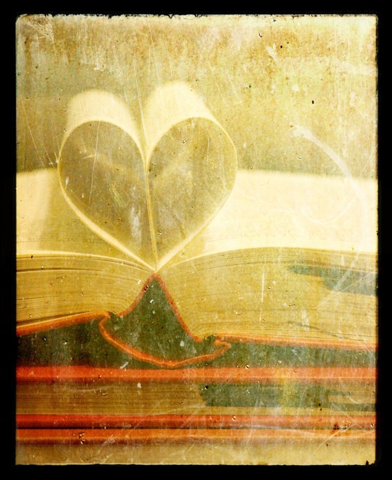 Library Book Pages "Tortured Heart" - Fine Art Photography 8x10" Matte Print, Books, Paper Heart, Rustic Grunge Photo Prints