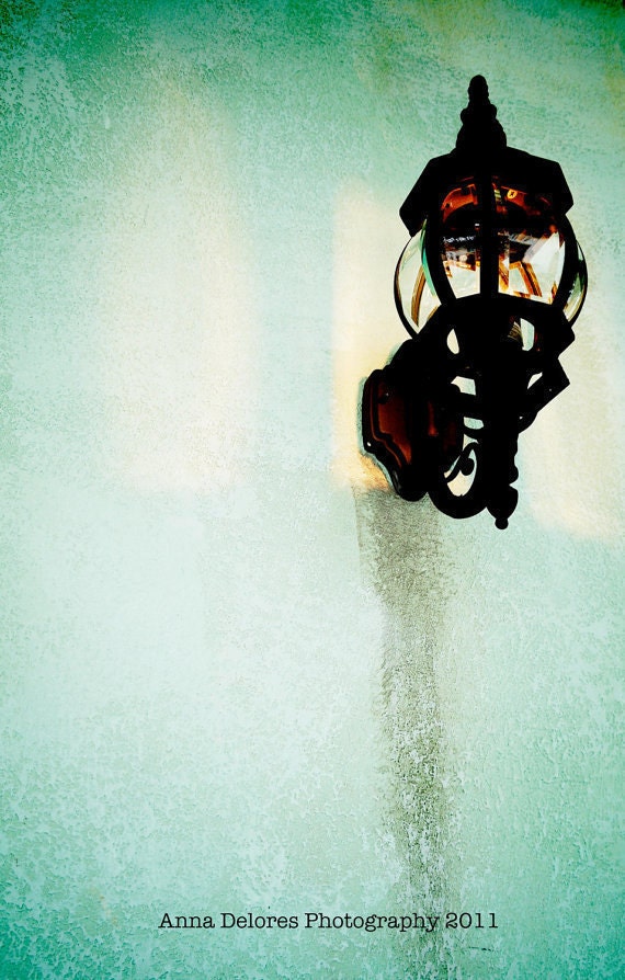 Lantern no. 1 - Fine Art 8x10" Photography Print, Lamppost on Aqua Green Stucco Facade, READY TO SHIP