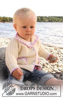 DROPS DESIGN Crocheted Baby Jacket with pockets.  Perfect for cool spring and summer days