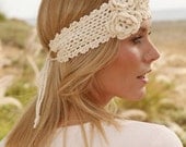 Summer Rose Drops Design crocheted headband with flowers in Safran chic boho wedding Made-to-Order
