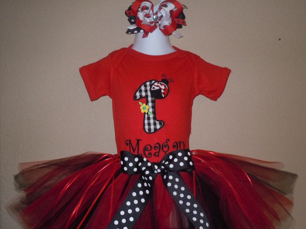Red Ladybug 1st Birthday Outfit -- Includes Personalized Onesie, Tutu, & Bow