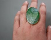Green Agate Stone on Gold Copper Wire Wrapped Ring