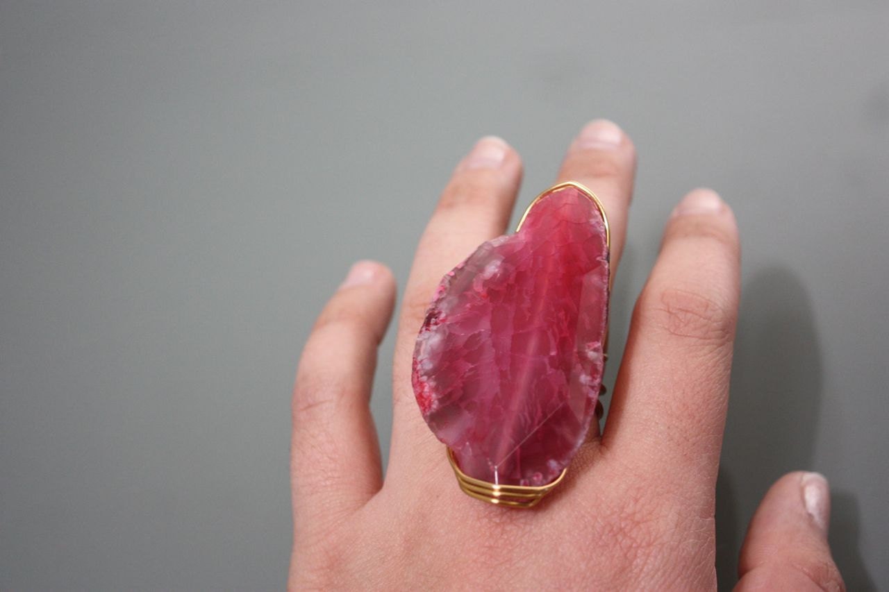 Raw Rose Quartz Stone on Gold Copper Wire Wrapped Ring